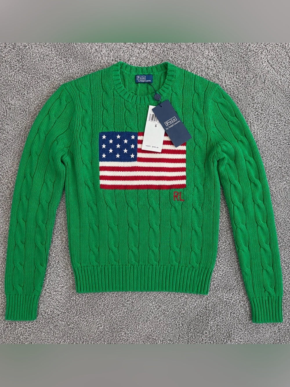 NWT Polo Ralph Lauren Cable Knit Sweater with Flag new